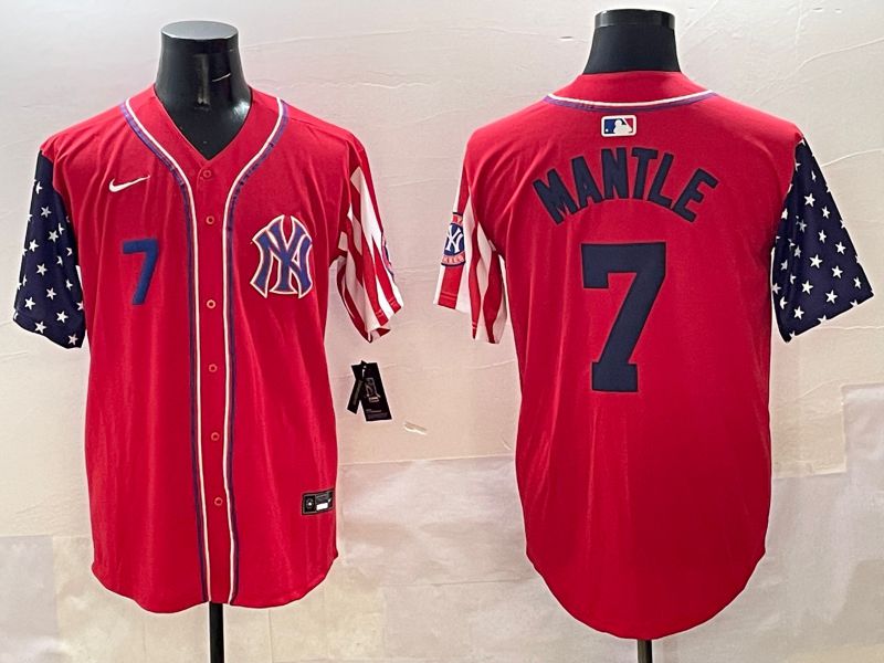 Men New York Yankees #7 Mantle Red a generation of national flags Jointly Name 2025 Nike MLB Jersey style 4->new york yankees->MLB Jersey